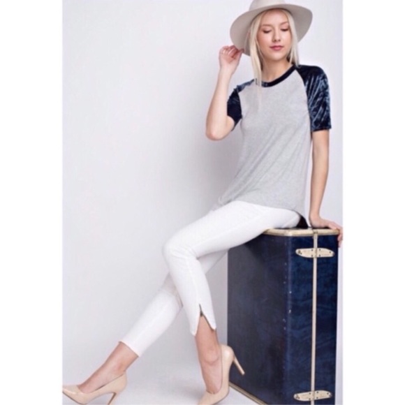 Navy/Gray Crushed Velvet Short Sleeve Tee - Picture 3 of 8